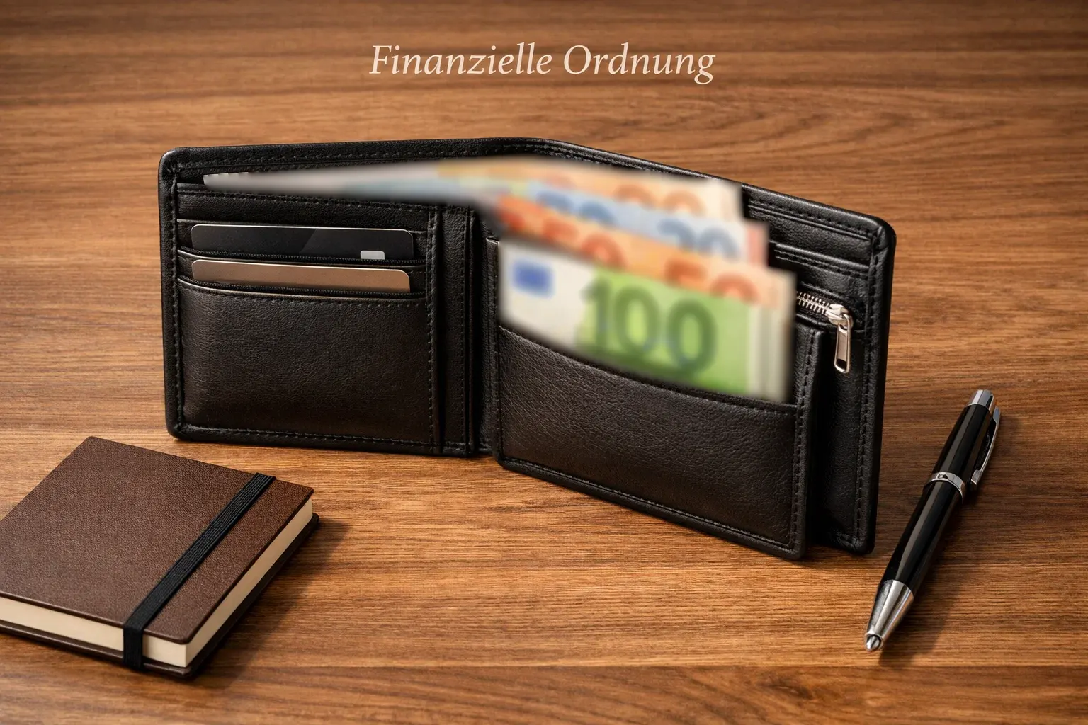 Geordnete Euro-Scheine in einem Portemonnaie als Symbol für Budgetverwaltung