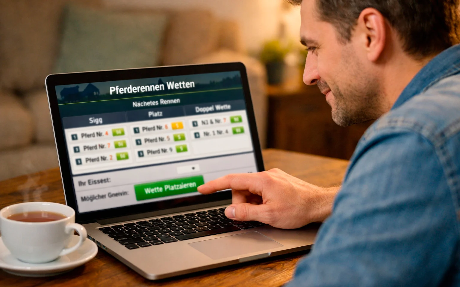 Person macht erste Online-Wette auf dem Laptop