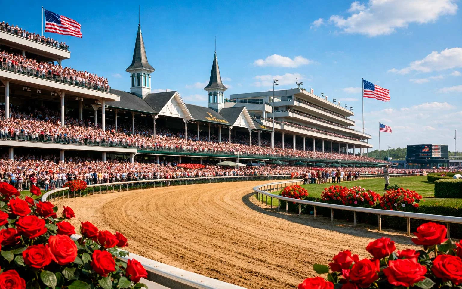 Amerikanische Galopprennbahn mit charakteristischen Zwillingstürmen