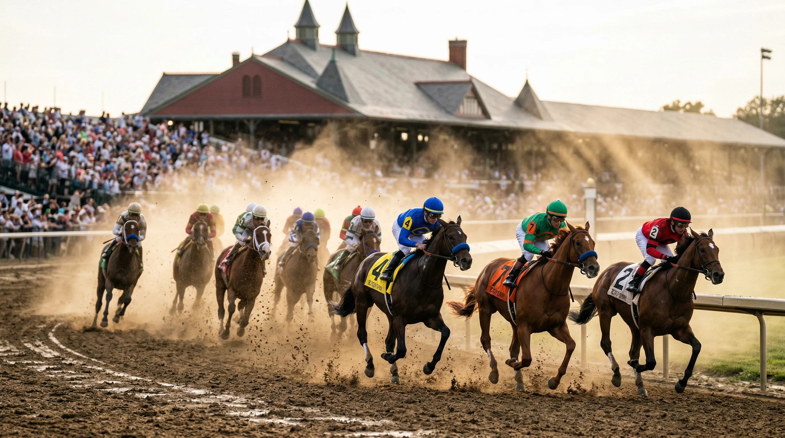 Kentucky Derby – Großes Pferdefeld im Galopp auf dem Dirt-Track von Churchill Downs